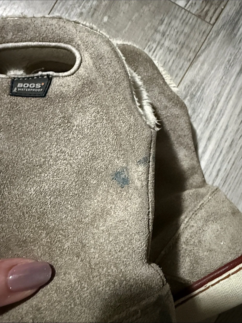 Bogs Taupe Suede Kids Pull-On Boots with Shearling Trim